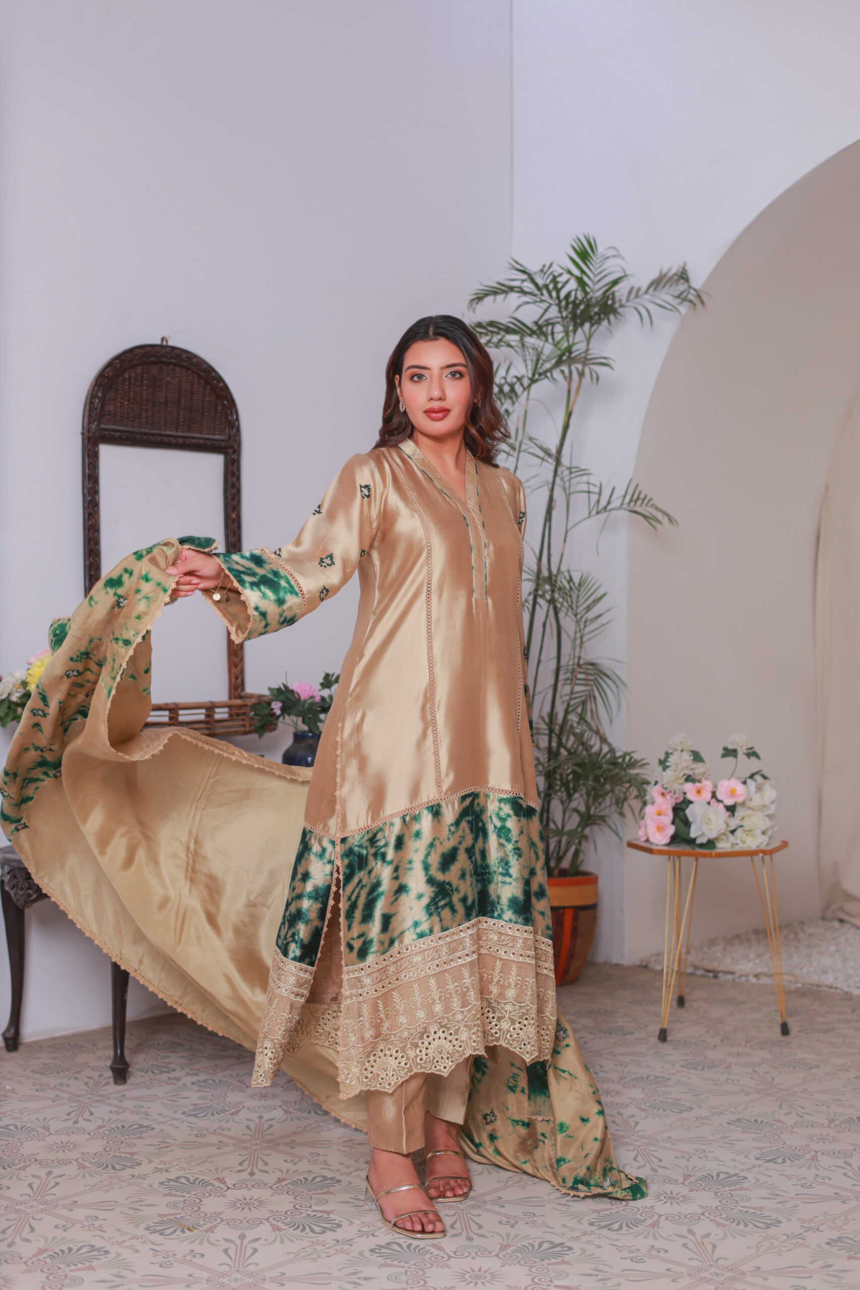 LINA Fawn and Green Dress